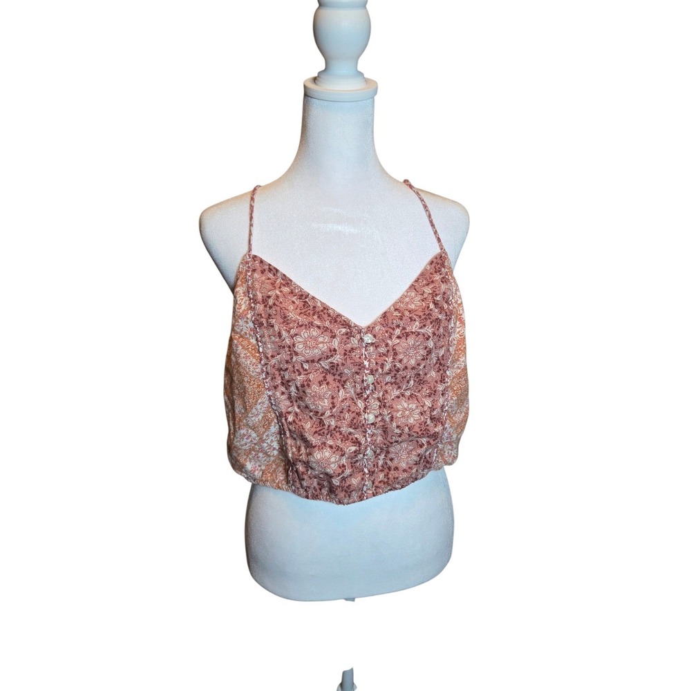American Eagle Floral Patchwork Crop Top Orange Terracotta Boho Cami Large